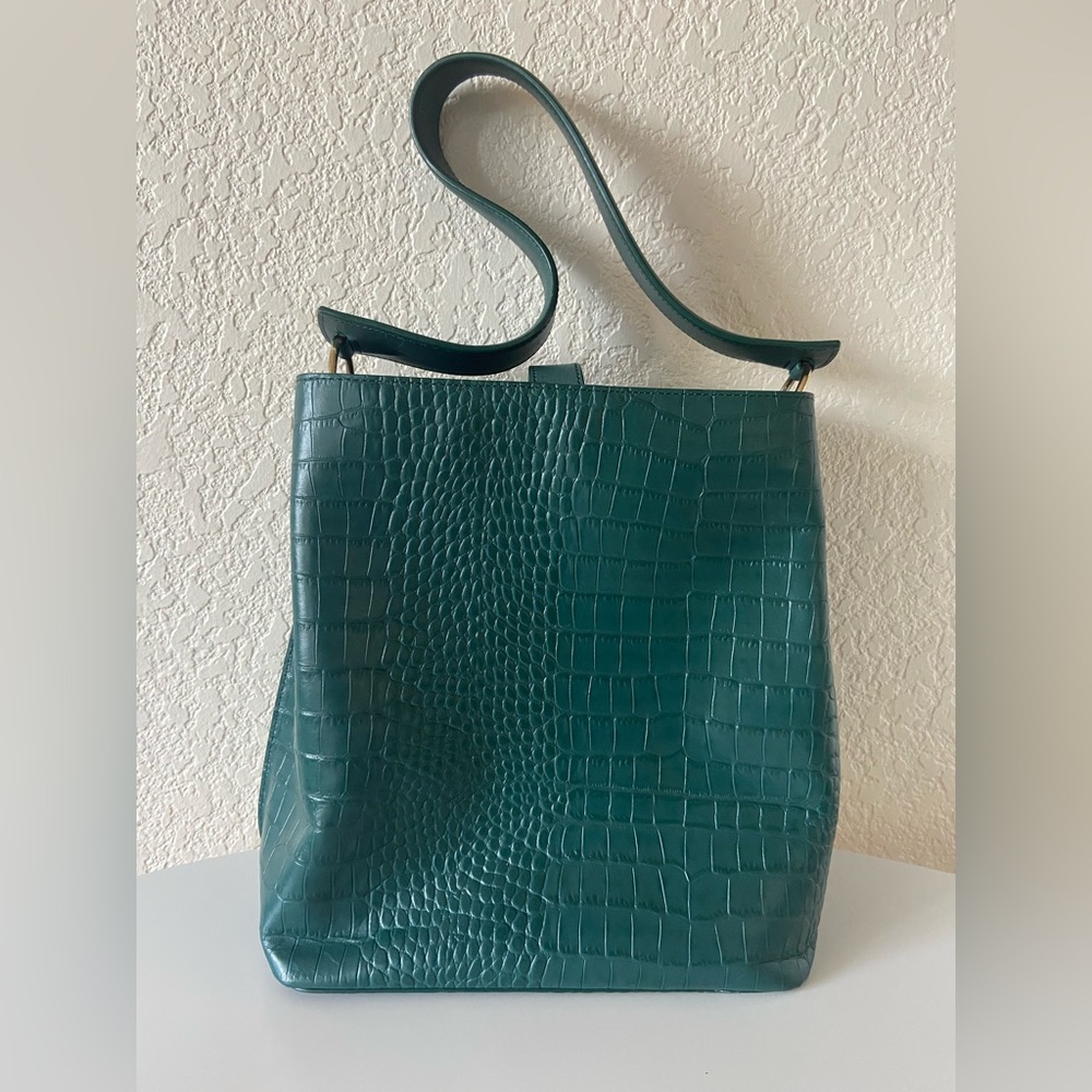 Nordstom Laura Croc Embossed Green Leather Handbag - Picture 1 of 9
